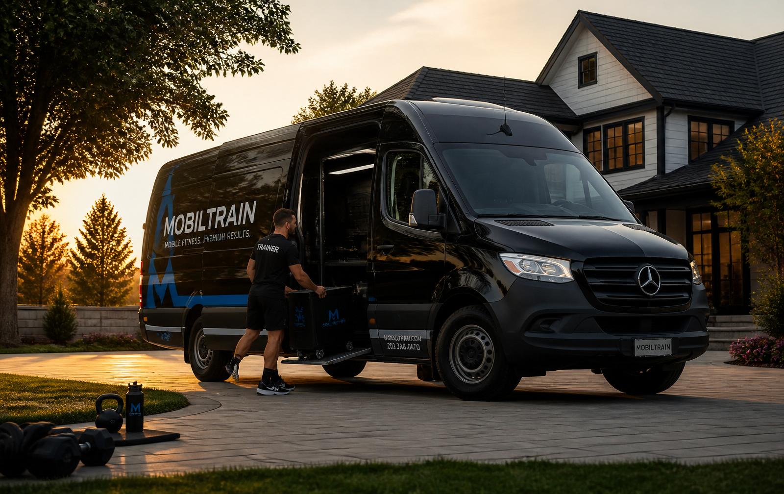 D2D Fitness mobile training van in a driveway